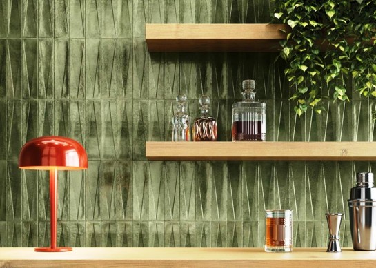 green feature wall tiles